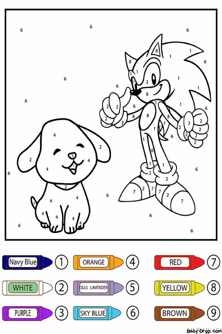 Sonic and Cute Puppy Color by Number | Color by Number Coloring Pages