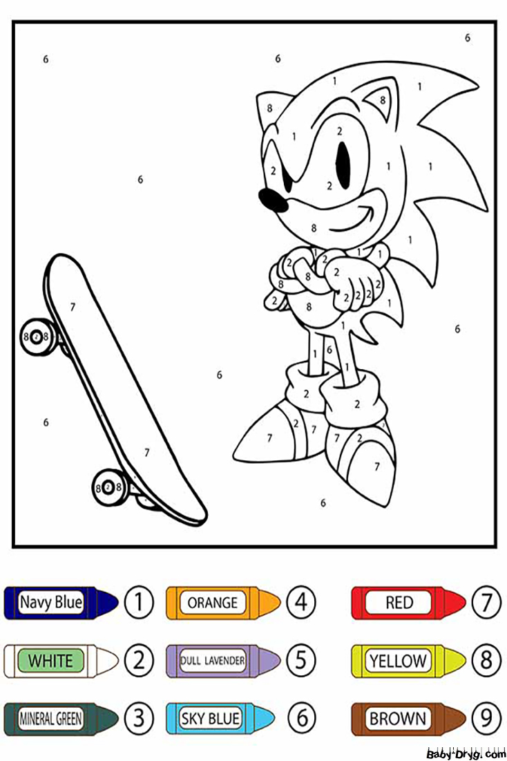 Sonic and Skateboard Color by Number | Color by Number Coloring Pages