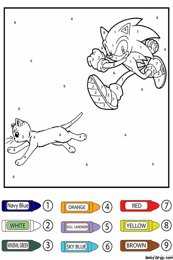 Sonic Chasing a Cat Color by Number | Color by Number Coloring Pages