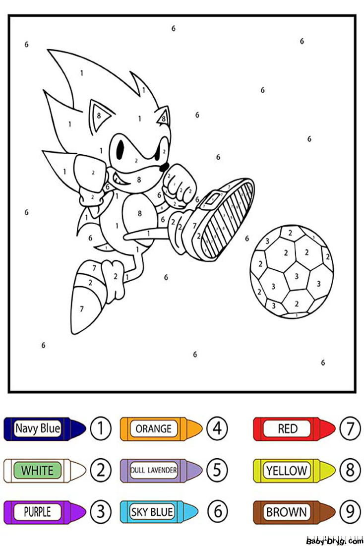 Sonic Kicking Soccer Ball Color by Number | Color by Number Coloring Pages
