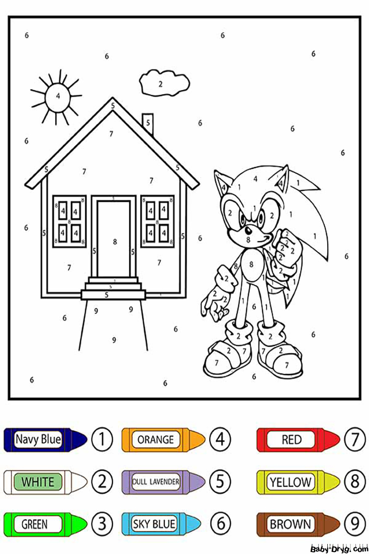 Sonic, Sun, and House Color by Number | Color by Number Coloring Pages