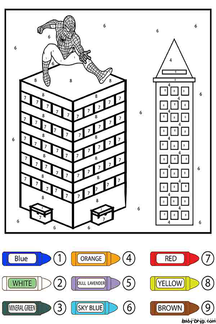 Spider Man and Buildings Color by Number | Color by Number Coloring Pages