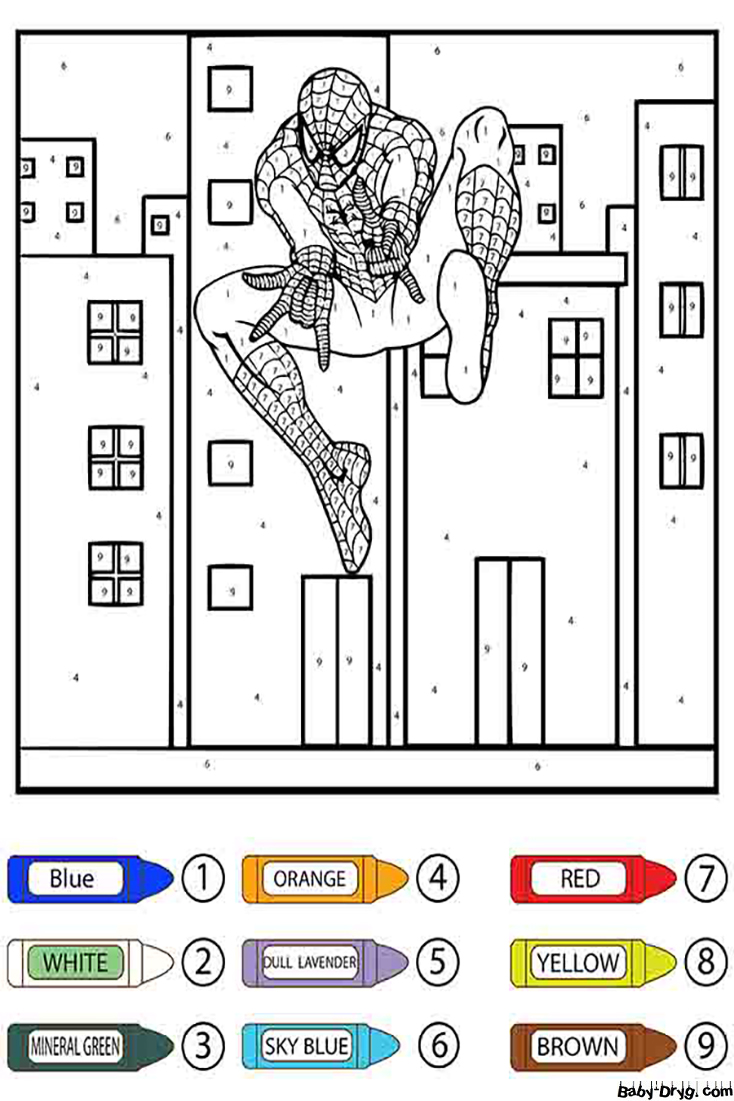 Spider Man Jumping Color by Number | Color by Number Coloring Pages