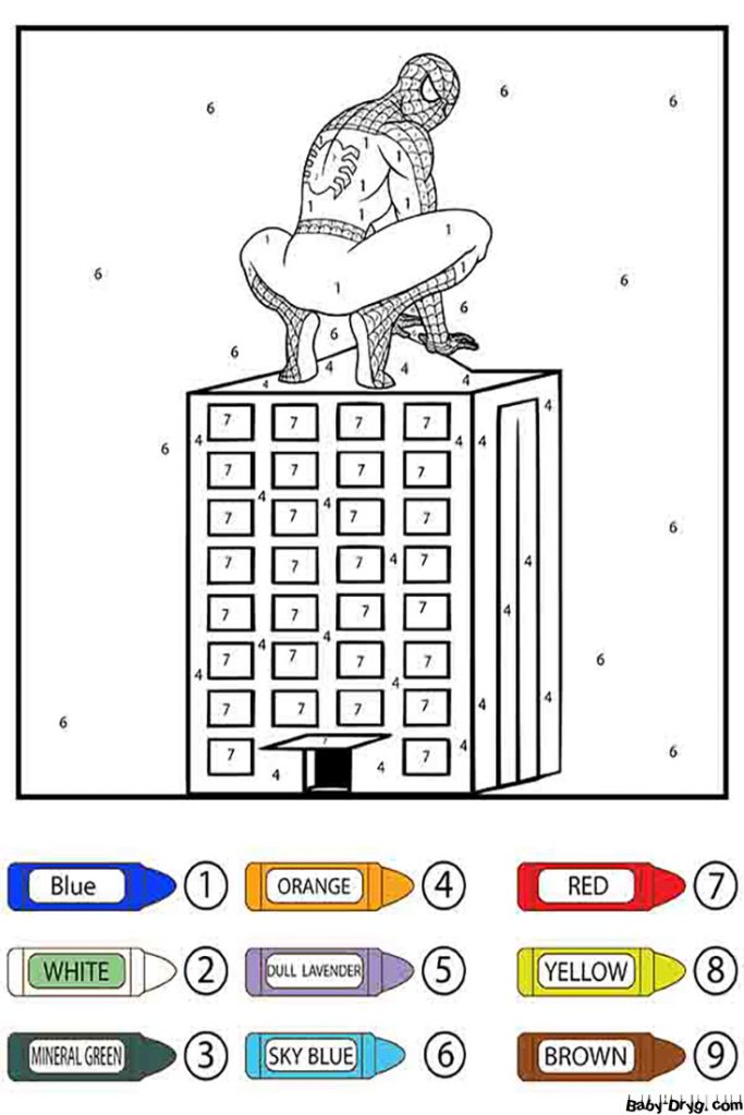 Spider Man Sitting Color by Number | Color by Number Coloring Pages