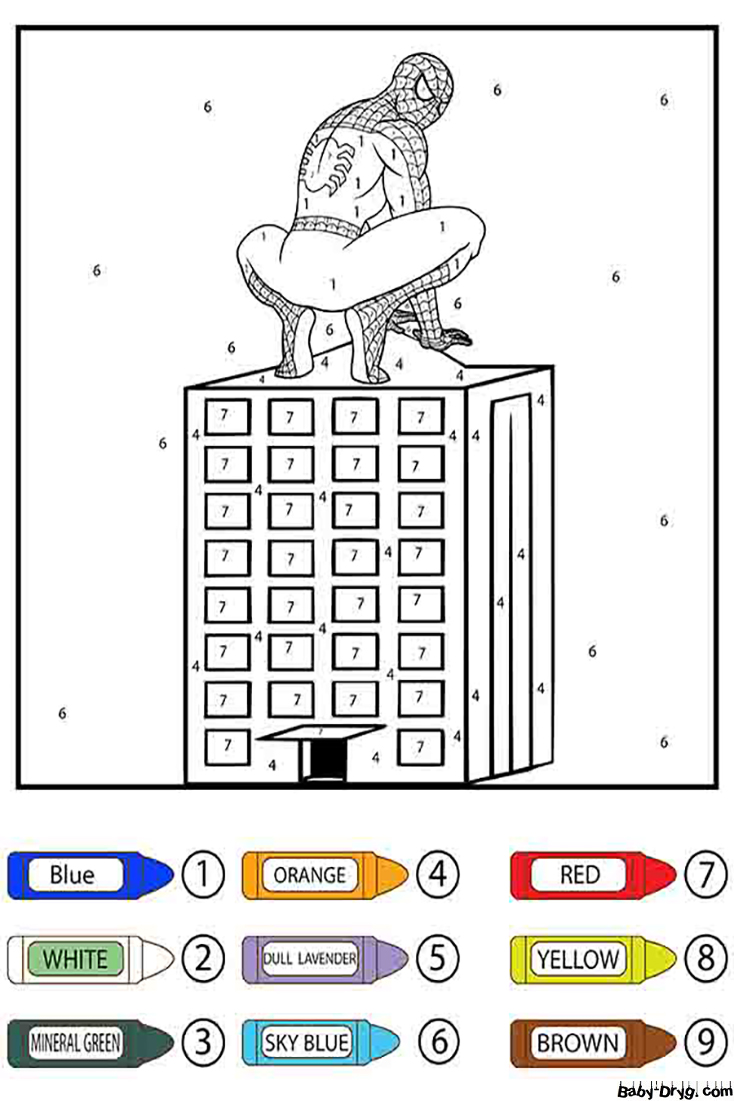 Spider Man Sitting Color by Number | Color by Number Coloring Pages