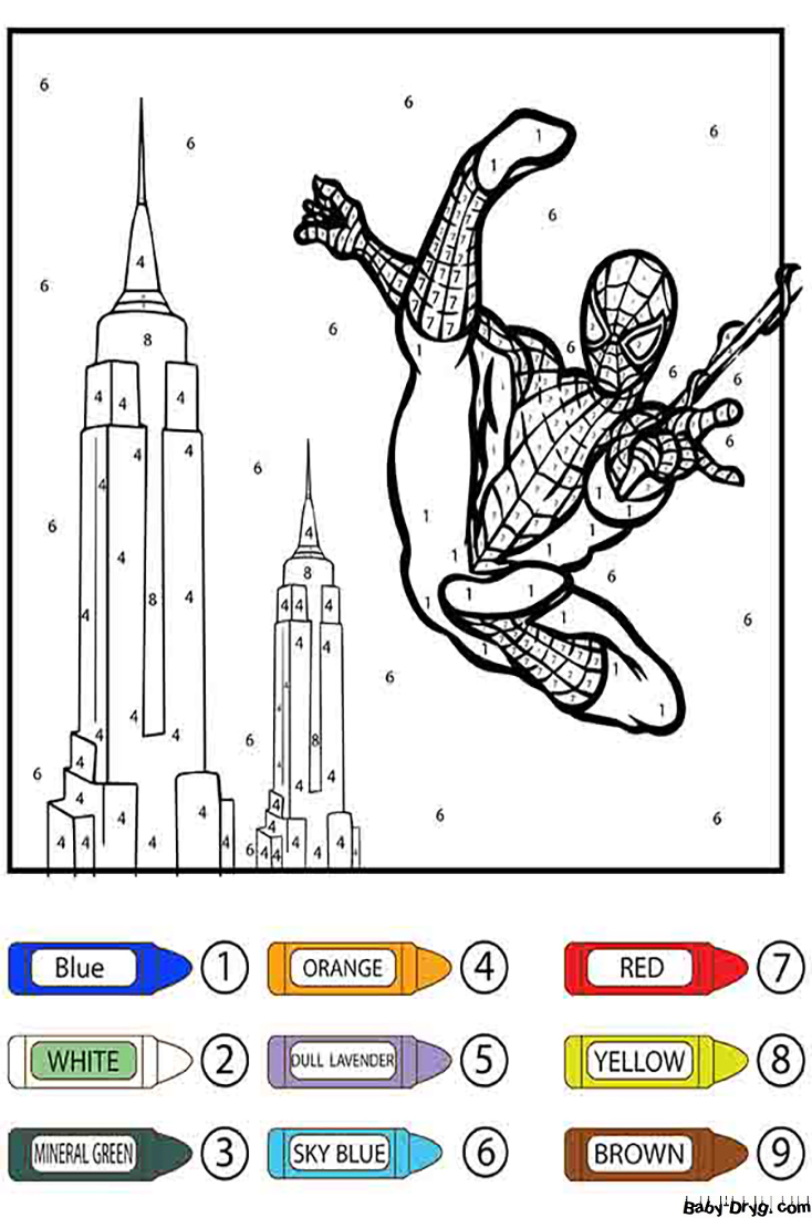 Spider Man Swinging Color by Number | Color by Number Coloring Pages