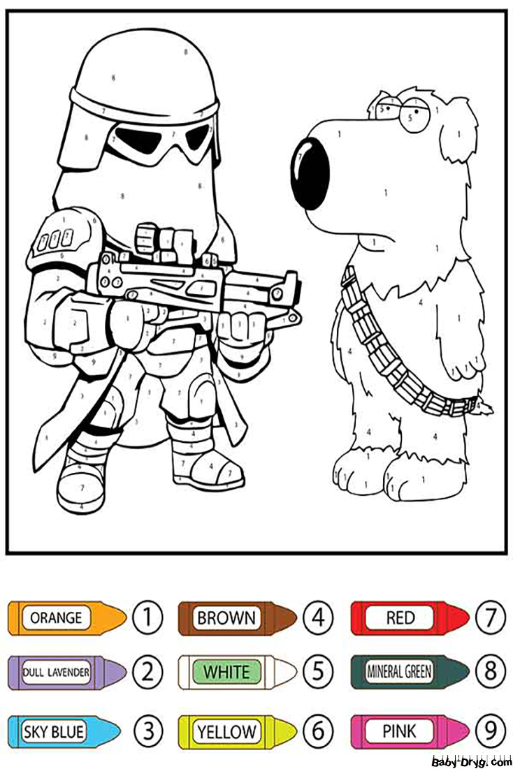 Star Wars Cute Darth Vader and Brian Griffin Color by Number | Color by Number Coloring Pages