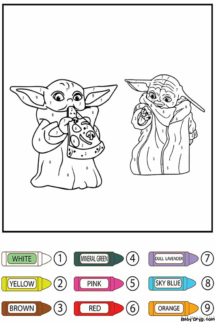 Star Wars Grogu and Baby Yoda Eating Color By Number | Color by Number Coloring Pages