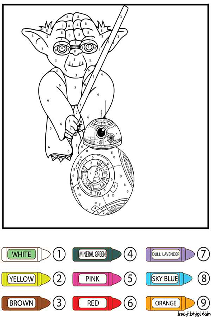 Star Wars Grogu and BB 8 Color By Number | Color by Number Coloring Pages