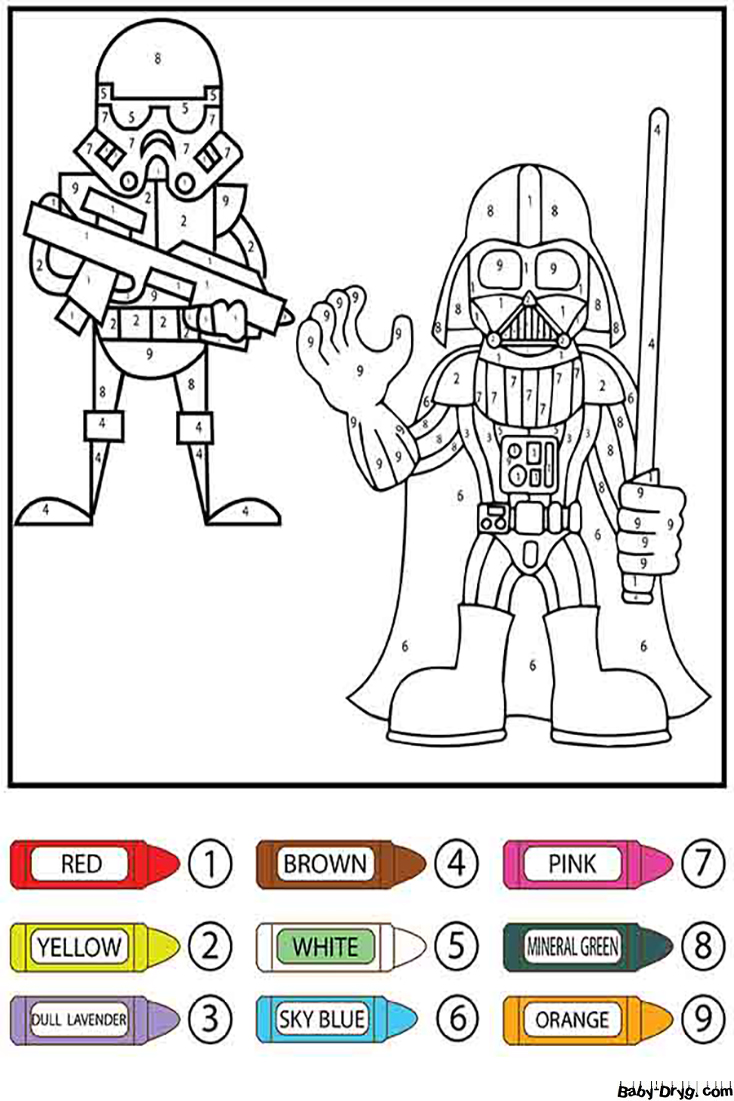 Star Wars Small Darth Vader and Stormtrooper Color By Number | Color by Number Coloring Pages