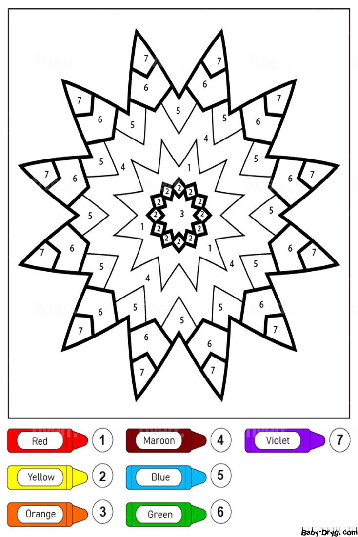 Stars Mandala for Kids Color by Number | Color by Number Coloring Pages