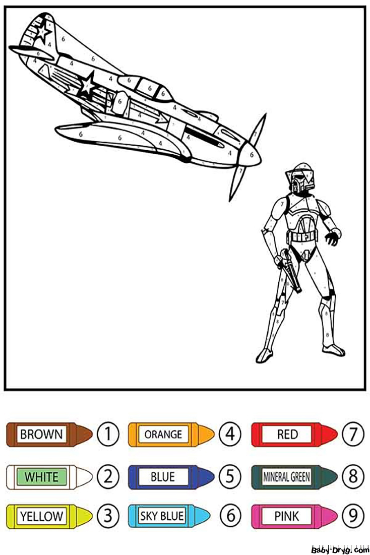 Stormtrooper and Star Wars Plane Color by Number | Color by Number Coloring Pages