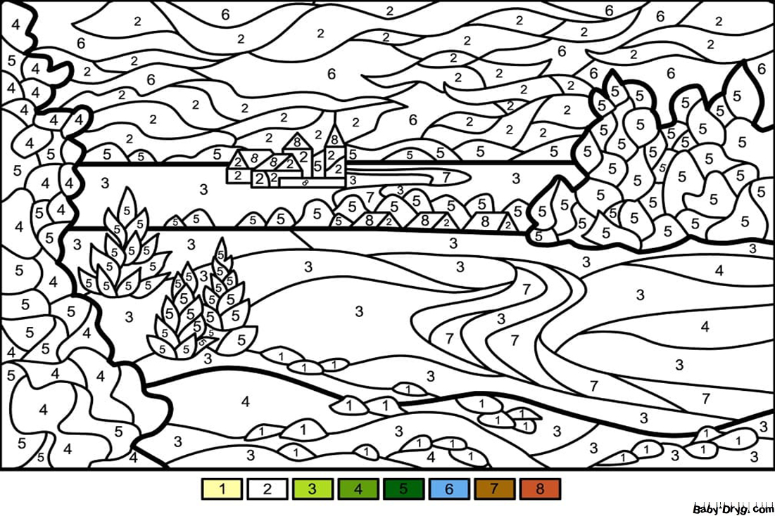 Summer Landscape Color by Number | Color by Number Coloring Pages