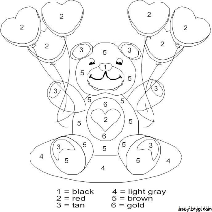 Teddy Bear for Valentine Color by Number | Color by Number Coloring Pages