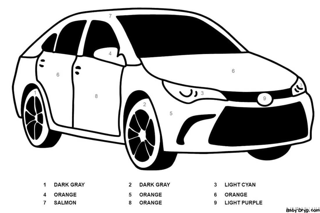 Toyota Camry Color by Number | Color by Number Coloring Pages