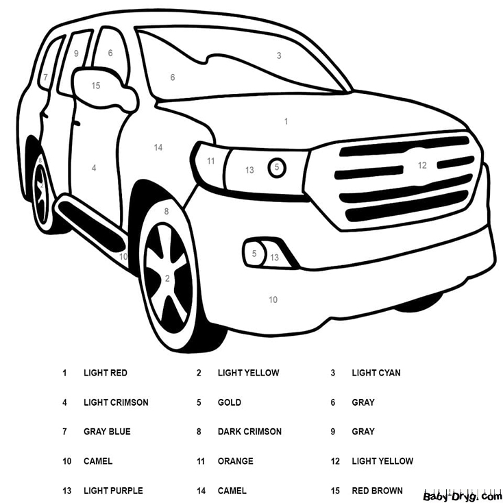 Toyota Car Color by Number | Color by Number Coloring Pages