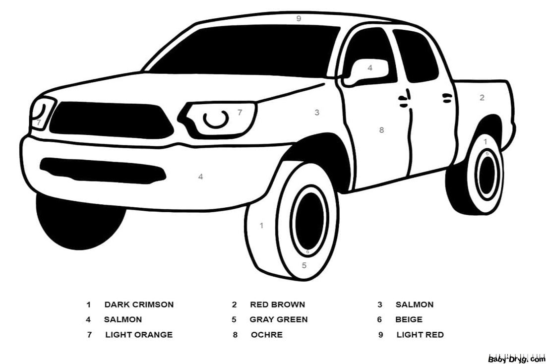 Toyota Pickup Truck Color by Number | Color by Number Coloring Pages