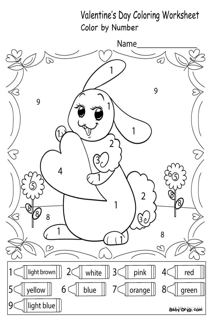 Valentine Bunny Color by Number | Color by Number Coloring Pages