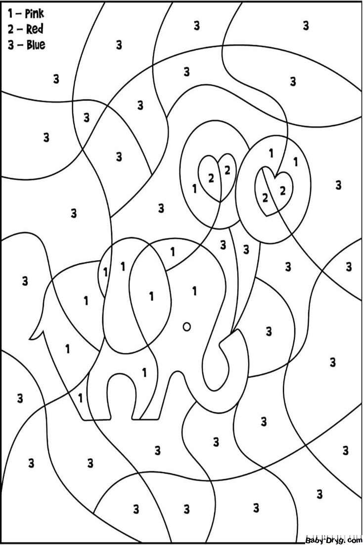 Valentine Elephant Color by Number | Color by Number Coloring Pages