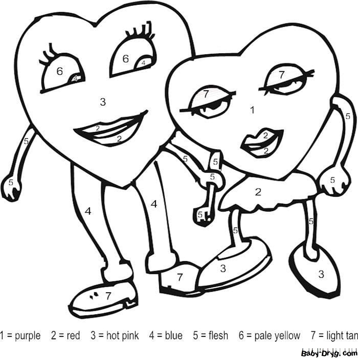 Valentine Heart Couple Color by Number | Color by Number Coloring Pages