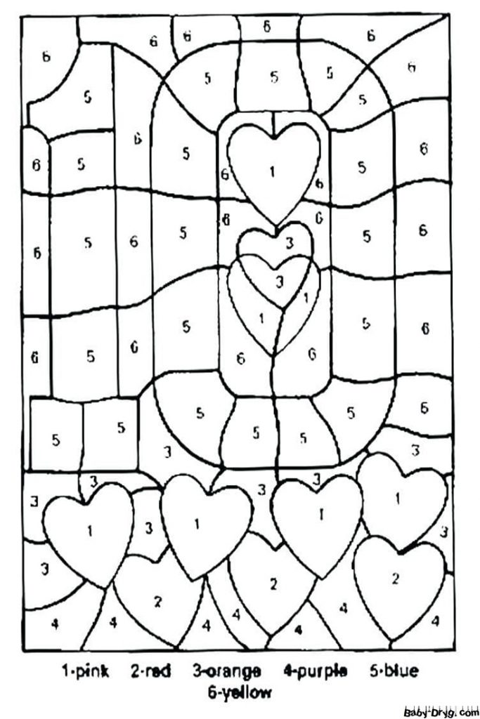 Valentine Hearts Color by Number Worksheet | Color by Number Coloring Pages
