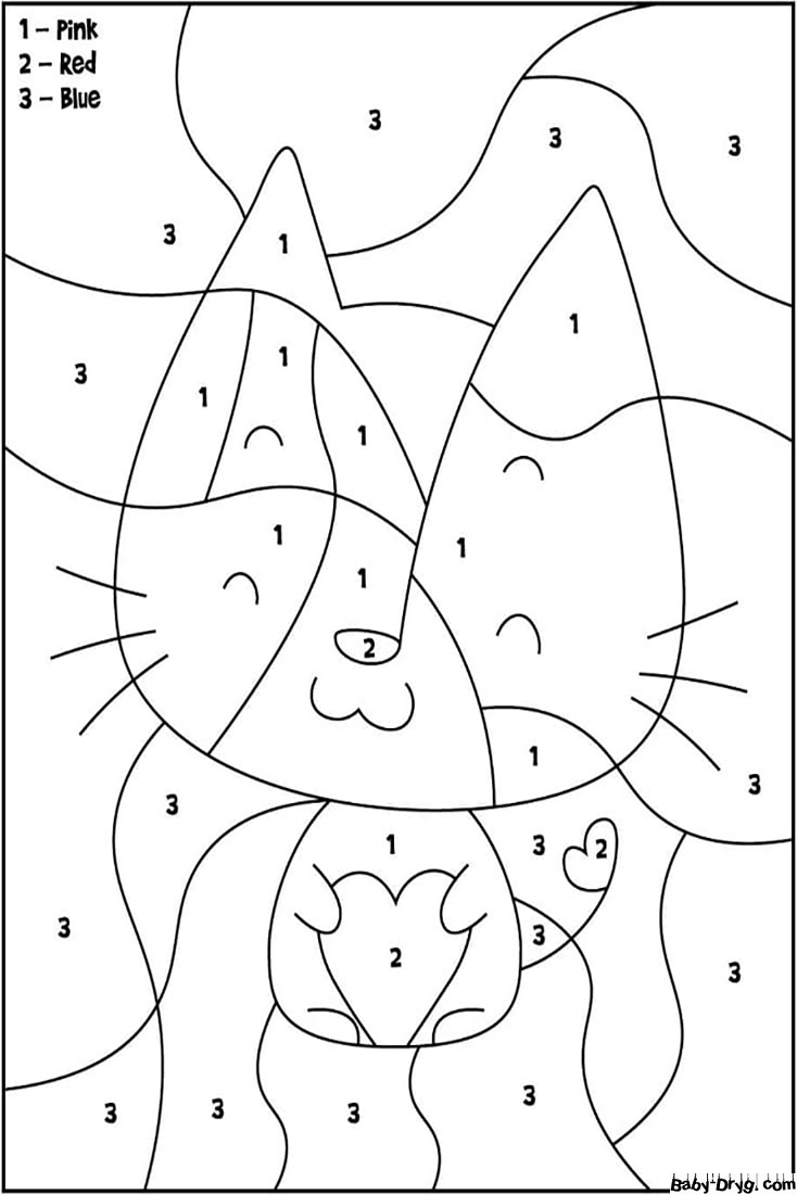 Valentine Kitten Color by Number | Color by Number Coloring Pages