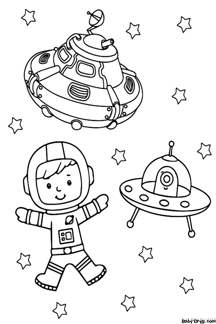 Astronaut and UFO Spaceships Coloring Page | Coloring Space Shuttles