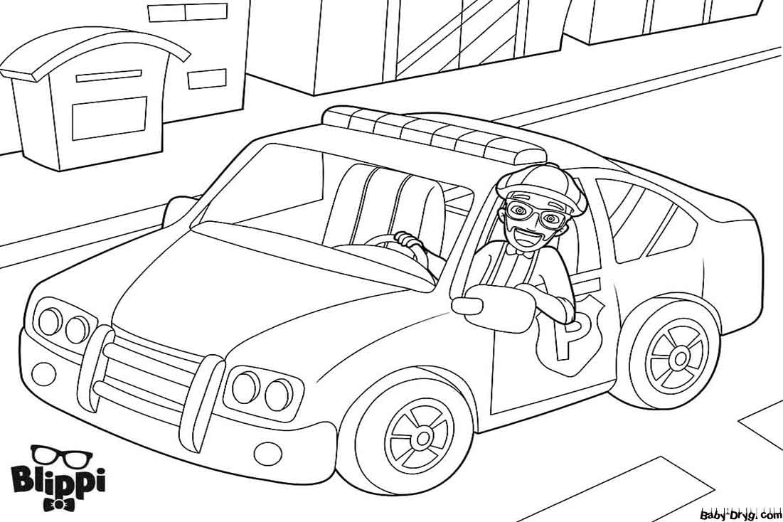 Blippi Driving Police Car Coloring Page | Coloring Police Cars
