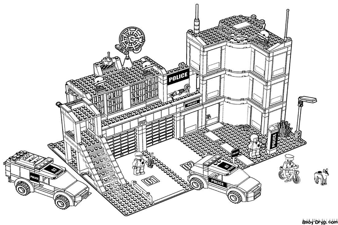 City police station Coloring Page | Coloring Police Cars