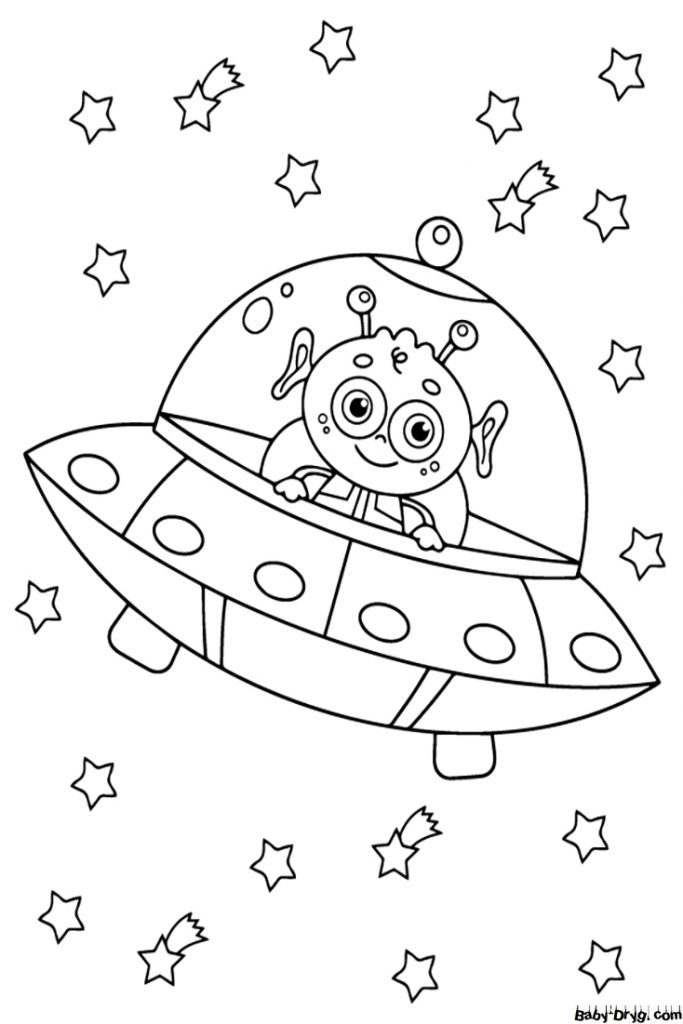 Cute Alien inside a Spaceship Coloring Page | Coloring Space Shuttles