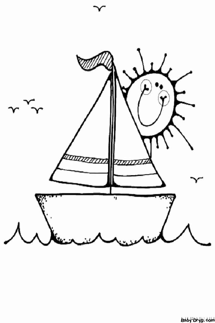 Cute Sun and Sailboat Coloring Page | Coloring Sailboats