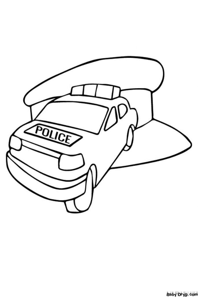 Police Car And Hat Coloring Page | Coloring Police Cars