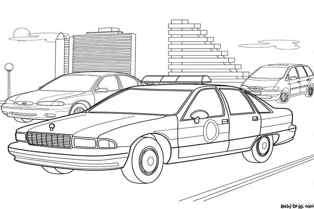 Police Car In The City Coloring Page | Coloring Police Cars