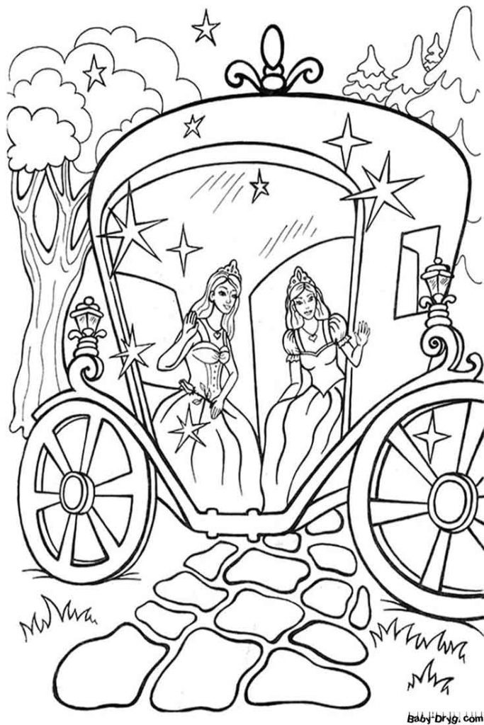 Princesses in A Carriage Coloring Page | Coloring Carriages