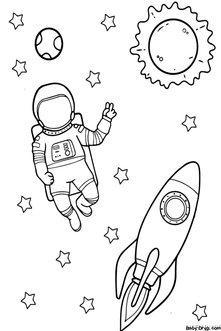 Раскраска Астронавт Знак мира | Раскраски Космические корабли