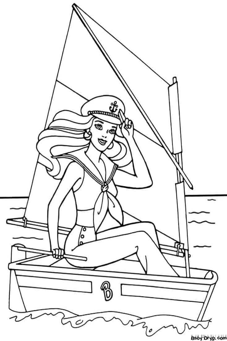 Раскраска Барби на парусной лодке | Раскраски Парусники