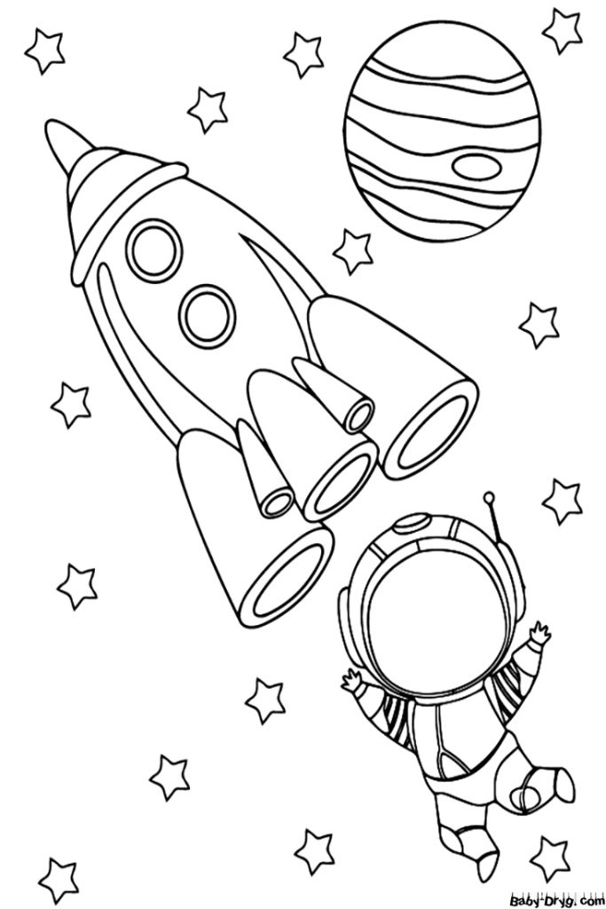 Раскраска Космический шаттл и симпатичный астронавт | Раскраски Космические корабли