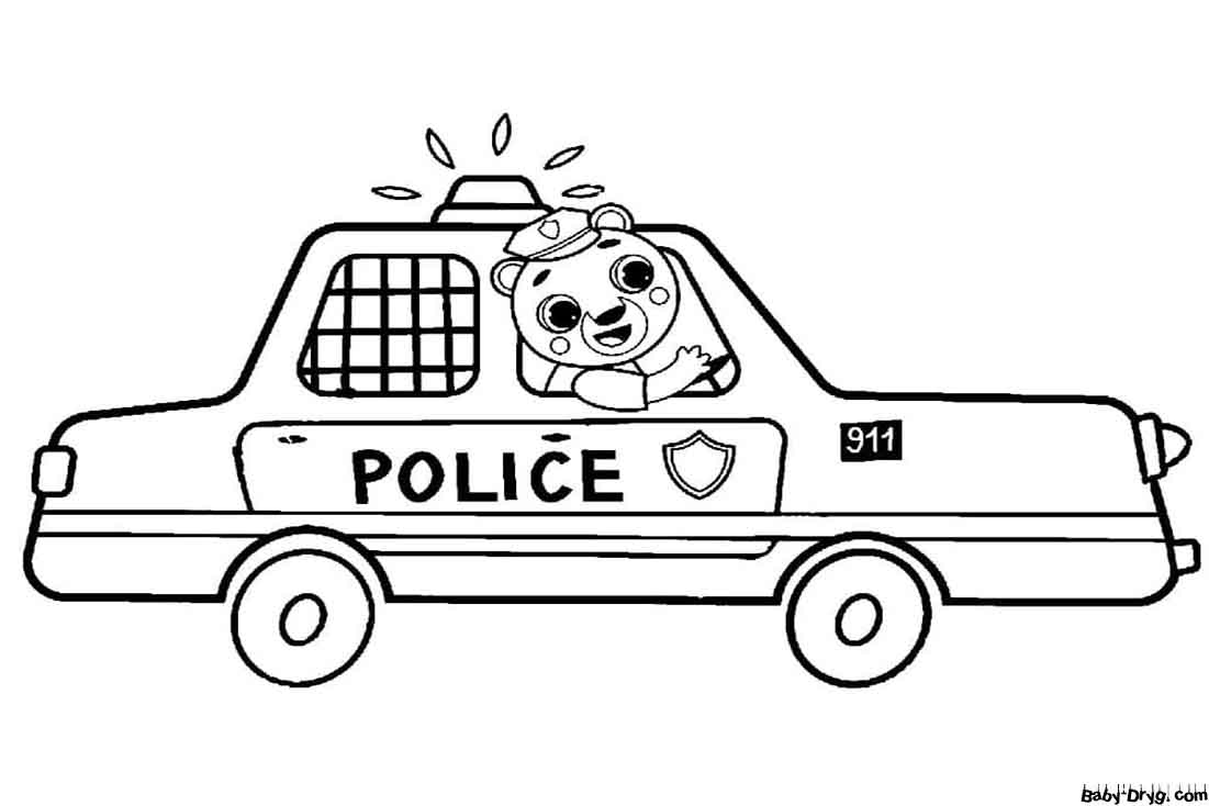 Раскраска Милый медвежонок в полицейской машине | Раскраски Полицейские машины