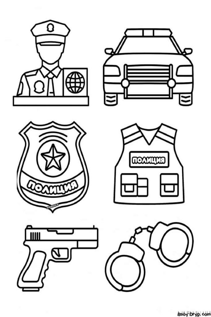 Раскраска Полицейский набор | Раскраски Полицейские машины