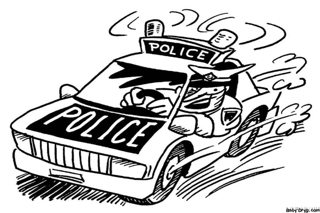 Раскраска Смешной мультяшный полицейский автомобиль | Раскраски Полицейские машины