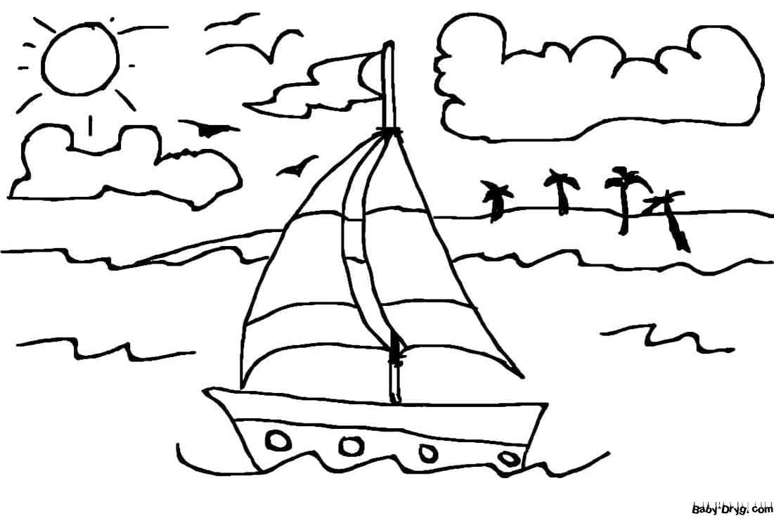 Sailboat in the Ocean Coloring Page | Coloring Sailboats