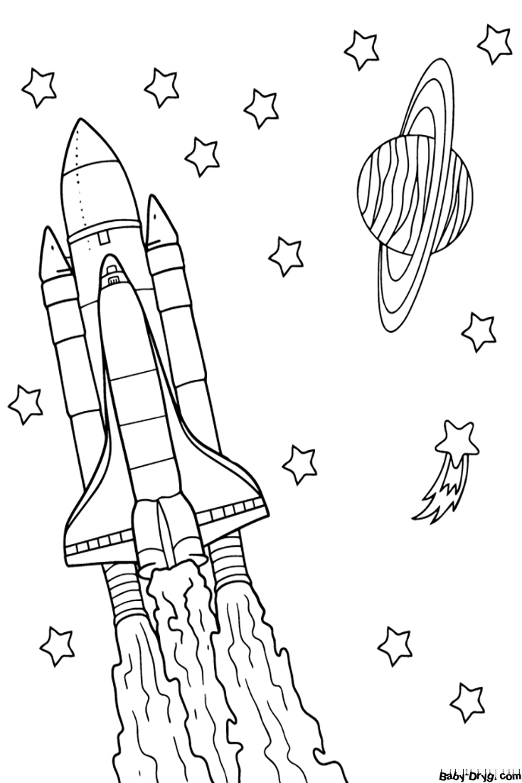 Space Shuttle and Saturn Coloring Page | Coloring Space Shuttles