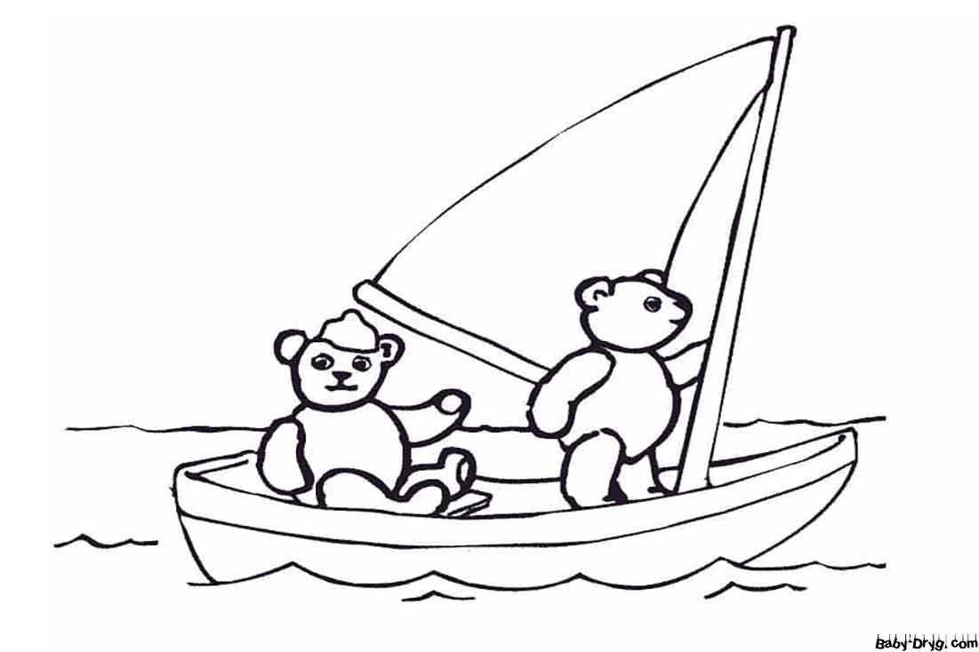 Teddy Bears on a Sailboat Coloring Page | Coloring Sailboats