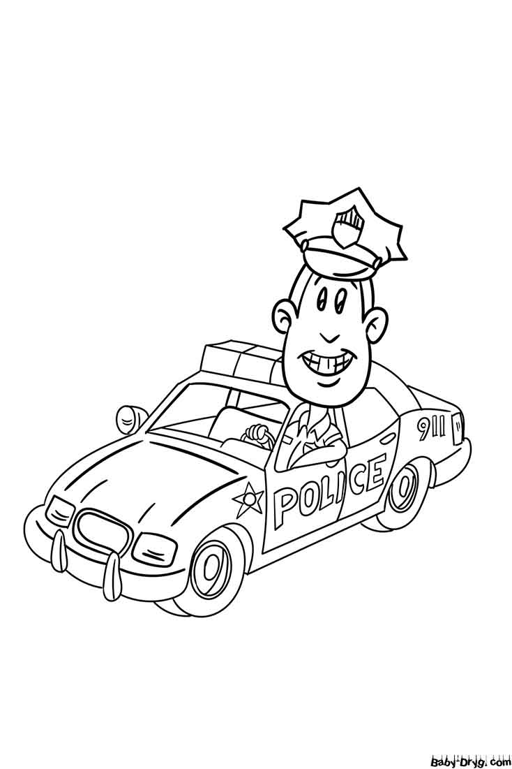 The Policeman In The Car Coloring Page | Coloring Police Cars