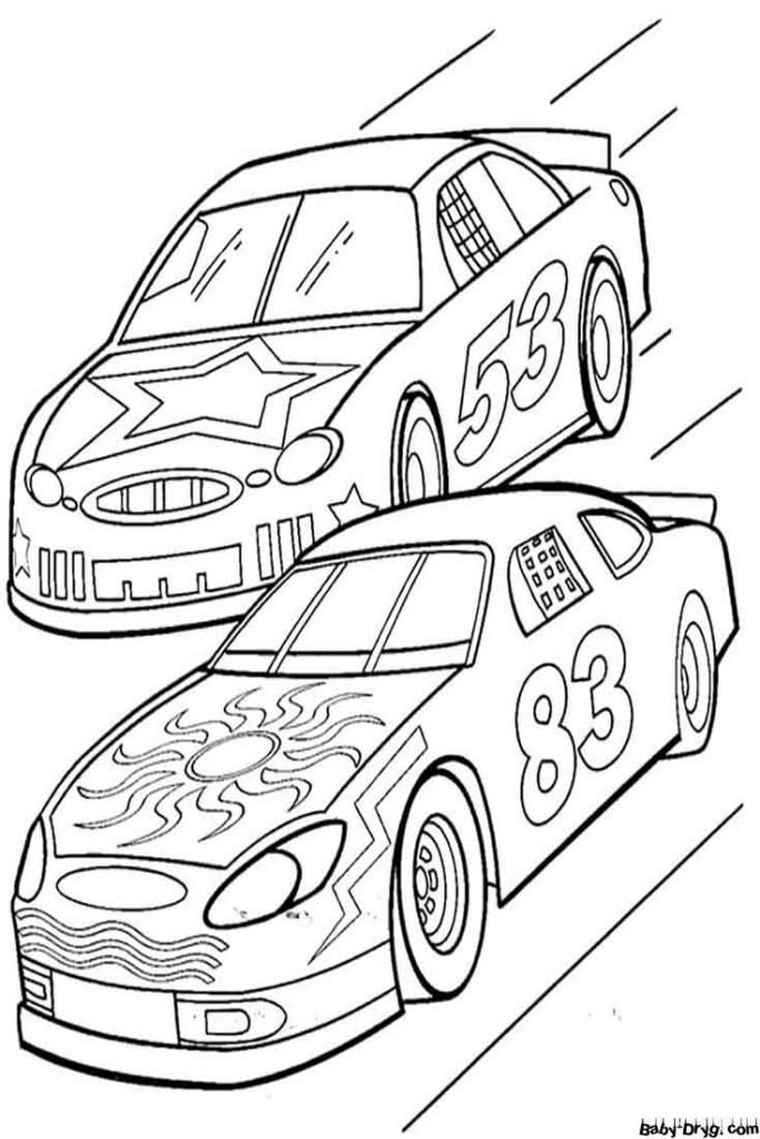 Two Race Cars Coloring Page | Coloring NASCAR Racing