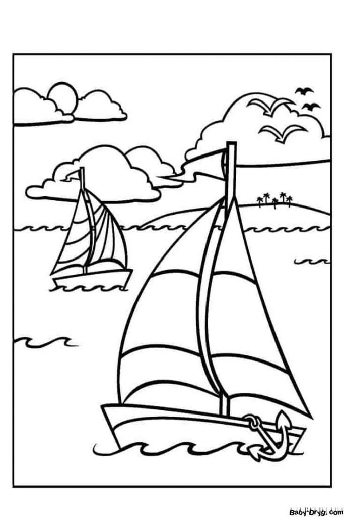 Two Sailboats Coloring Page | Coloring Sailboats