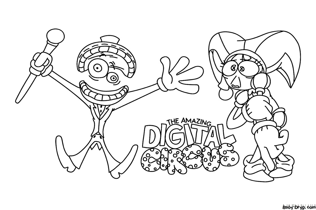 Caine and Pomni from the Amazing Digital Circus Coloring Page | Coloring The Amazing Digital Circus