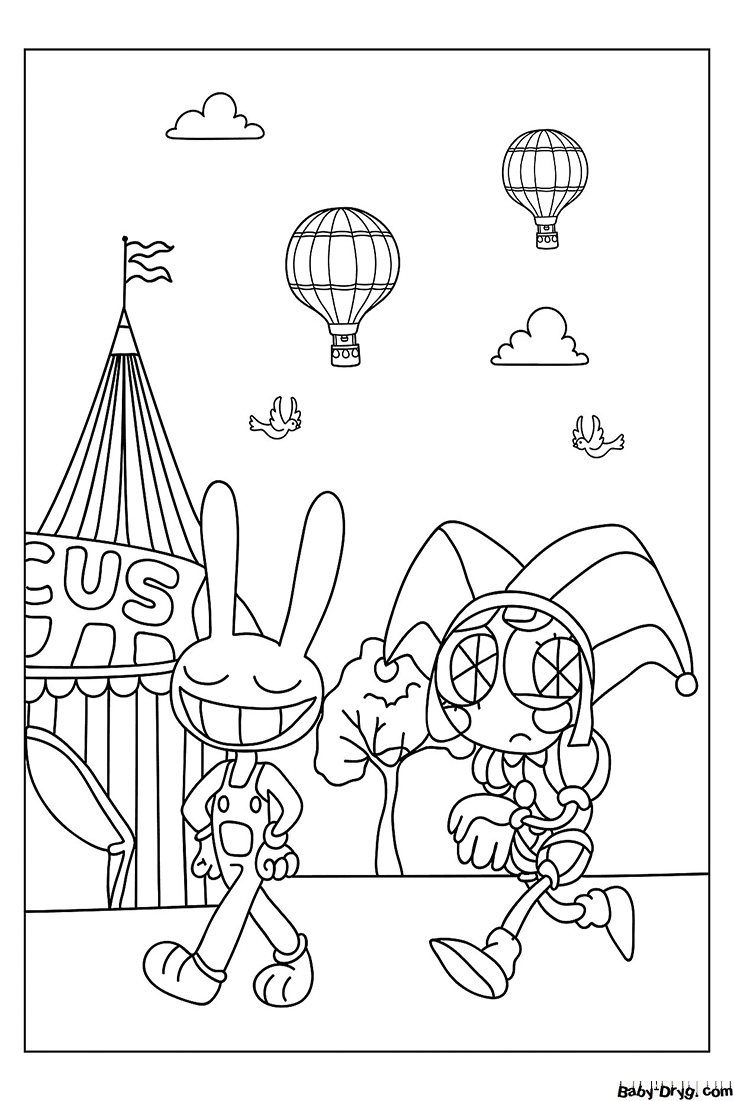 Jax and Pomni from the Amazing Digital Circus Coloring Page | Coloring The Amazing Digital Circus
