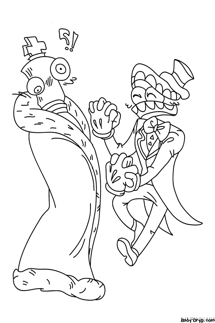 Kinger and Caine are dancing Coloring Page | Coloring The Amazing Digital Circus