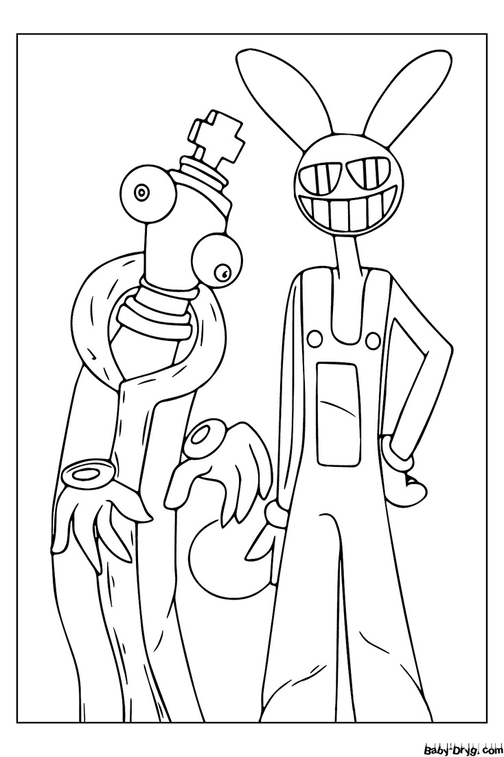 Kinger and Jax from the digital circus Coloring Page | Coloring The Amazing Digital Circus